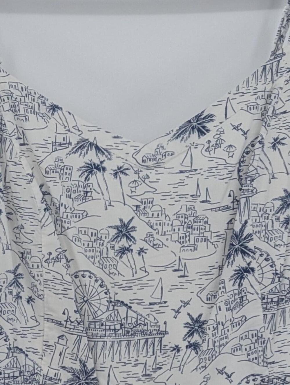 Old Navy $59 Large Blue White Coastal Toile Print Cami Smocked Back Dress - Picture 7 of 14